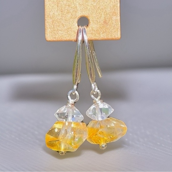 Hand Made Citrine Diamond Earrings - Picture 5 of 6
